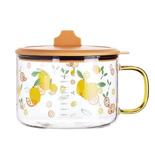 韩式卡通新款高硼硅玻璃碗泡面碗耐热带盖带把宿舍女学生可微波炉