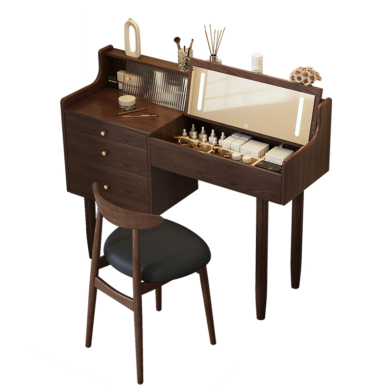复古全实木梳妆台储物柜一体现代简约翻盖化妆台梳妆桌化妆梳妆柜