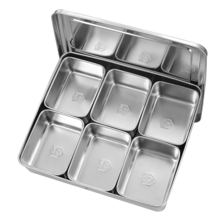 304不锈钢带盖调味盒套装家用收纳盒八格六格商用摆摊调料盒