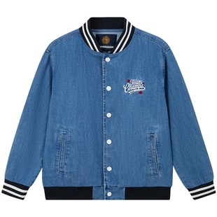 eland kids衣恋童装男童女童牛仔外套春秋休闲学院风刺绣翻领上衣