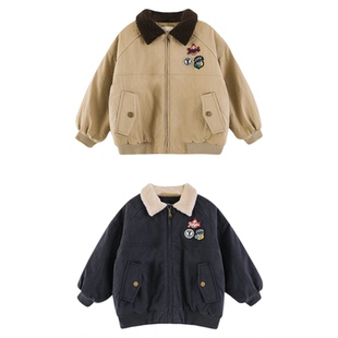 幼悠男童美式复古棒球夹克2025冬季儿童蓬松保暖时尚潮流棉服外套