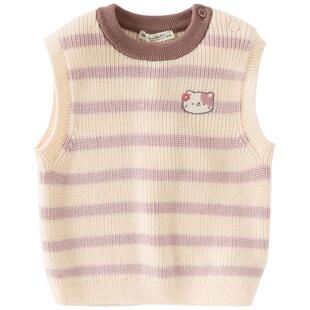 戴维贝拉儿童毛衣背心2026女童新款条纹马甲女宝针织坎肩上衣春装