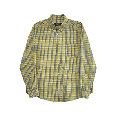 长袖休闲宽松黄蓝格衬衫