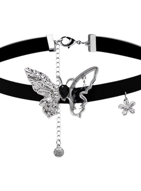 QG原创设计新中式蝴蝶颈链甜酷新款小众个性短款黑色项链精致礼物