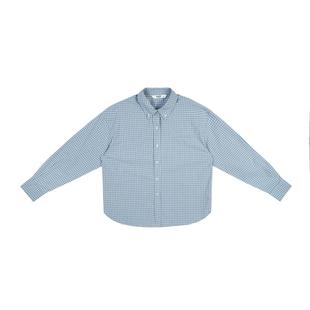 LLANO风铃蓝灰调格子衬衫复古慵懒感气质通勤外搭上衣衬衣女秋冬