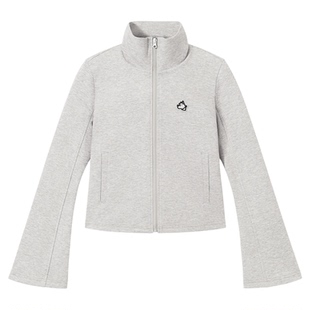 PSO Brand女装空气层立领短款灰色卫衣女款修身显瘦休闲外套潮牌