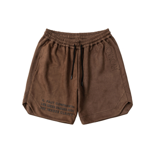 NOVACAM 夏季潮牌美式裤子高街vibe男国潮休闲抽绳字母麂皮绒短裤