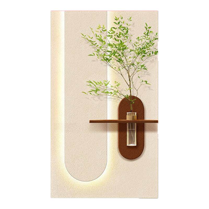 奶油风水培绿植玄关装饰画立体砂岩走廊过道挂画高级感客厅灯光画