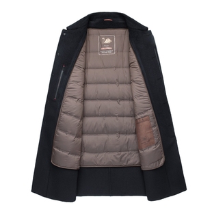 皮尔卡丹高端男士双面呢毛呢大衣冬季中长款羽绒内胆加厚羊毛外套