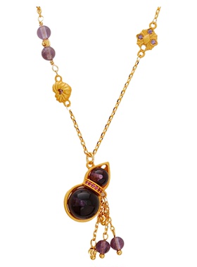 复古国风金色流苏紫水晶葫芦项链