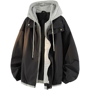 假两件连帽男士棉衣2025新款秋冬季套装青少年加厚保暖休闲外套潮