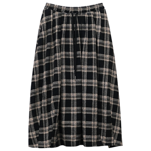 一三良品小个子 复古宽松加绒A字格纹半身裙秋冬女格子百褶长裙