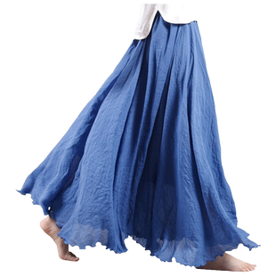 1725 大摆7米仿棉麻半身裙春秋中长款文艺气质中国风汉服a字长裙