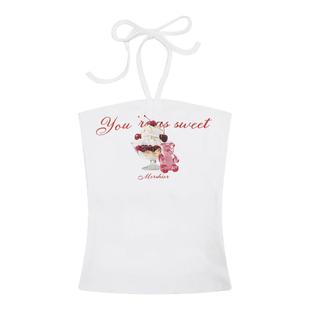 辣到中暑美式辣妹趣味印花抹胸绑带背心挂脖纯欲短款无袖上衣潮