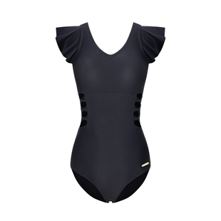 安泊来三角连体泳衣女泡温泉泳衣黑色露背泰式独特游泳装海边度假
