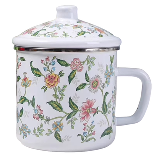 欧丽家搪瓷杯异域风格搪瓷杯铁瓷茶缸子八宝花午马马克杯水杯带盖