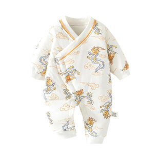 新生婴儿夹棉蝴蝶衣连体衣52码40克薄棉哈衣秋冬纯棉初生宝宝爬服