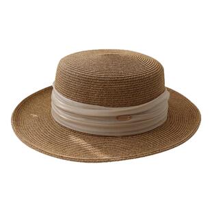 春夏仙女款平沿草编帽子2025新款女夏天法式遮阳帽日系平顶礼帽