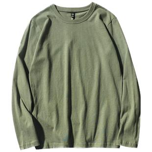 纯棉男女军绿色t恤秋季新款宽松韩版冬季长袖上衣学生情侣打底衫