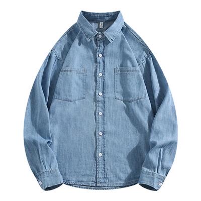 BOYUE帛跃纯色翻领牛仔长袖衬衫