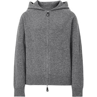 【会员专享】红袖2025冬季新款女装100%绵羊毛拉链连帽针织开衫