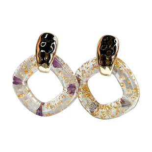 透明镂空干真花卉珍珠金箔耳环夏季夸张小众设计高级感