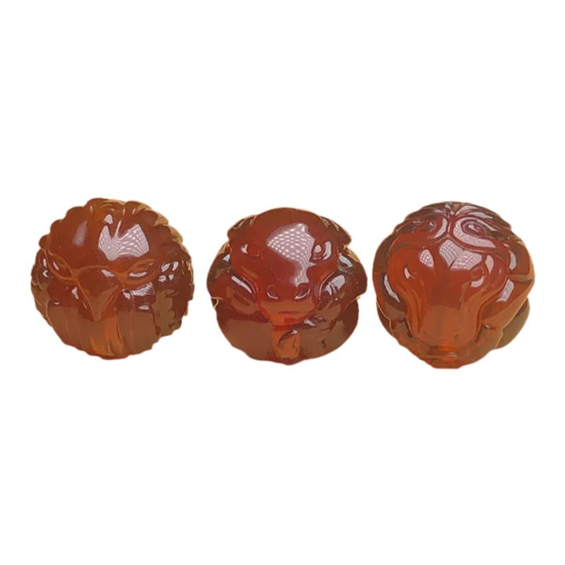 思華年天然琥珀蜜蠟緬甸棕紅血珀金珀生肖珠雕刻散珠掛件手串配飾
