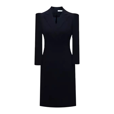 LadyJ进口羊毛收腰戗驳领连衣裙