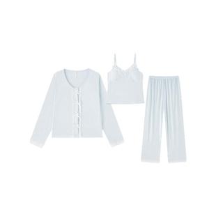 冰丝睡衣女春秋吊带三件套带胸垫防凸点夏长袖丝绸家居服2026新款