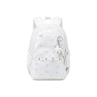 AORDA 通勤学生波点书包白色初中女生高中生大容量双肩背包电脑包