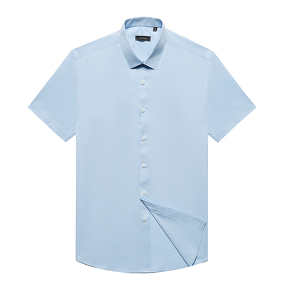 虎豹蓝色涤棉易打理合身短袖衬衫