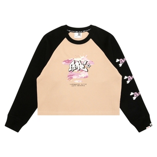 Aape旗舰店女装春季裂纹印花插肩撞色长袖T恤1759XXP