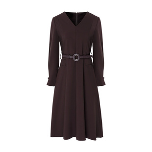 莱芙艾迪儿秋冬季时尚气质V领长款连衣裙女经典高端知性优雅裙子