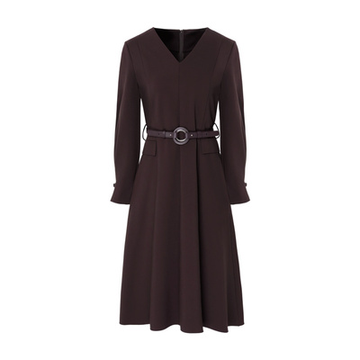 莱芙艾迪儿秋冬季时尚气质V领长款连衣裙女经典高端知性优雅裙子