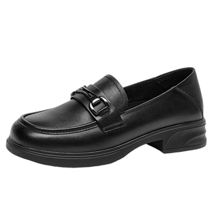 【头层牛皮】一脚蹬软底乐福鞋女2026春新款真皮中跟英伦女鞋皮鞋