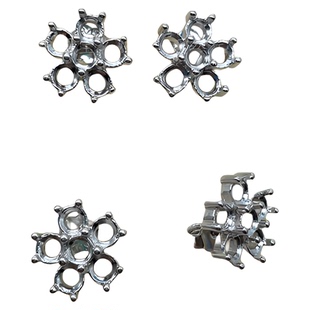 s925纯银 圆形2*2 2.5*2.5 3*3mm耳钉空托 群镶钳蛋面 晶石梅花款