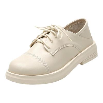 新款真皮系带乐福鞋复古厚底单鞋