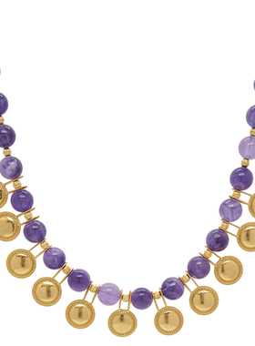 LAMUANA紫鎏金片系列Vintage复古感天然紫水晶项串珠链颈链礼物