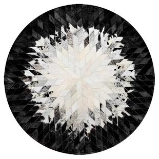 黑白圆形客厅牛皮地毯钢琴毯卧室马毛轻奢床边餐桌转椅圆毯高级感