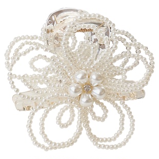 独特漂亮精致后脑勺珍珠花朵抓夹女高级感赫本风头饰鲨鱼夹2026