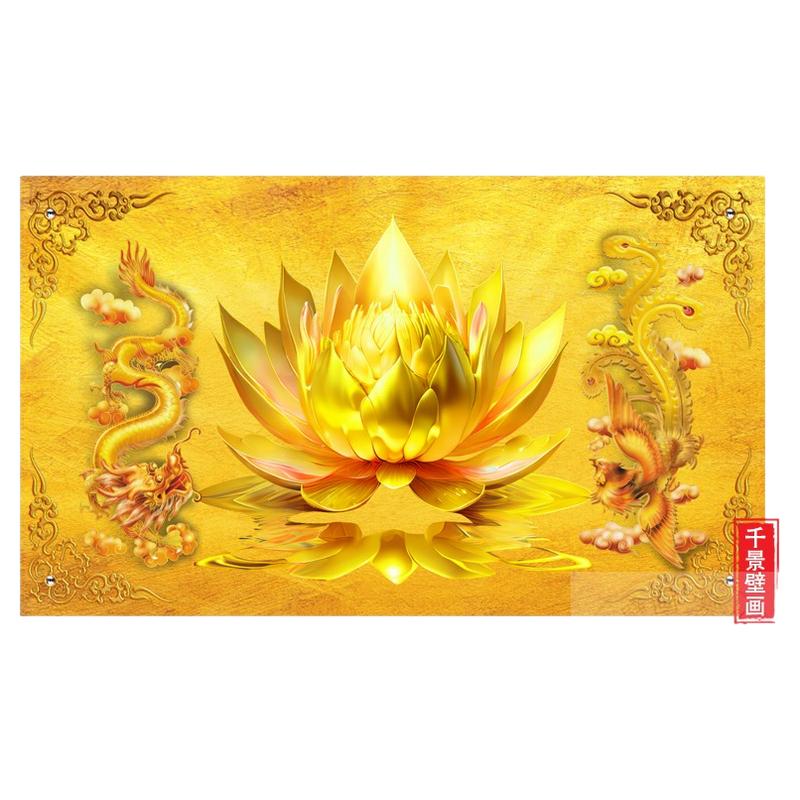 金色莲花壁画龙凤环保防水壁纸