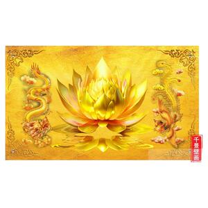 金色莲花壁画龙凤环保防水壁纸