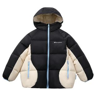 Champion冠军男女童装25冬季新款加厚保暖潮流拼接羽绒服外套