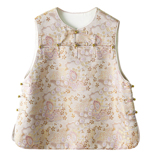 瑞彩蝶舞非遗宋锦十三太保马甲中式国风桑蚕丝盘扣圆领背心女早春