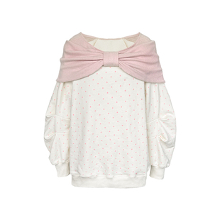 Narratorgirls粉白灰黑复古波点立体蝴蝶结宽松显瘦卫衣针织上衣