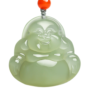 印象眸和田玉佛公弥勒佛吊坠女款浅青玉大肚笑佛玉石玉坠挂坠项链
