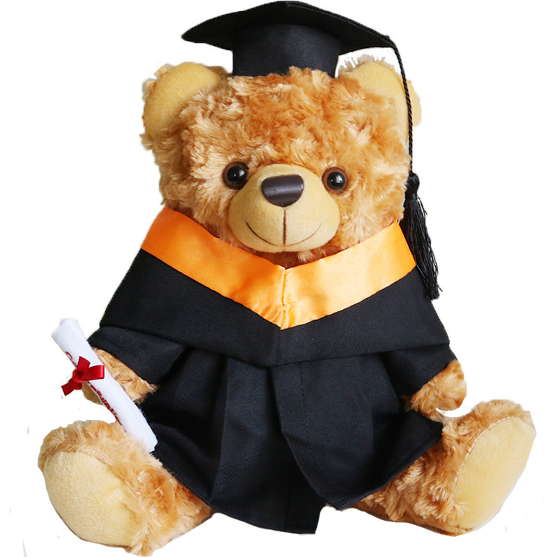 港迪毕业公仔娃娃玩偶卡通学士服学士帽毕业熊博士帽幼儿园大学