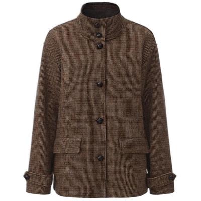 halfmoon x LOOKNOW2025秋冬新款棕色领口拼皮刺绣夹克女