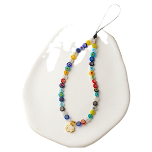 加噜新款设计彩色千花琉璃白色小花朵手机链挂件绳手腕链子串珠手机挂绳精致手机壳挂件包包相机挂饰品高级女