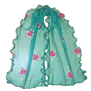 韩国围巾女冬季百搭丝巾网红刺绣披肩外搭围脖长款荷叶边保暖纱巾